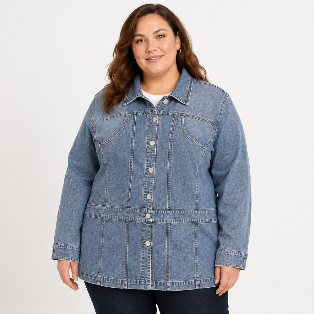 Venezia Women's 22/24 Blue Denim Long Jacket Western Yoke Stretch Lined